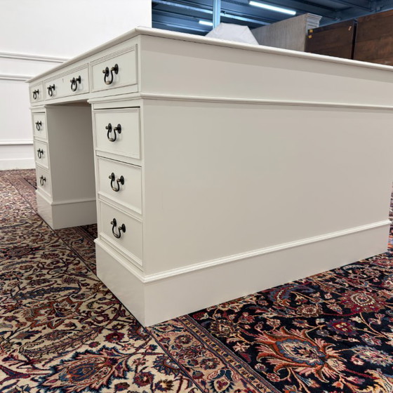 Classic English White Desk Partnerdesk – Wood, Leather (photo 9 of 18)