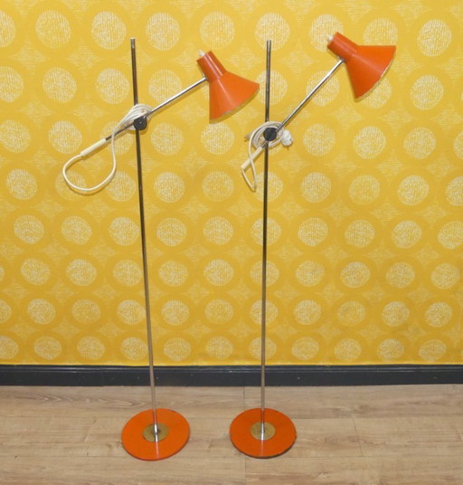 Set of TWO 70s floor lamp orange Richard Essig adjustable space age panton vintage retro original rare