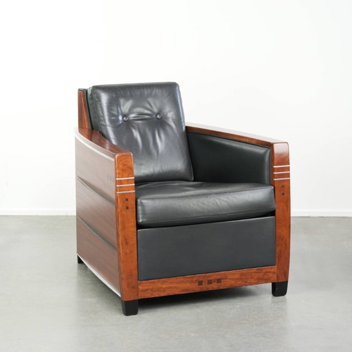 Fauteuil Schuitema modèle Frank, de la série Decoforma, en cuir de vachette noir de style Art déco.