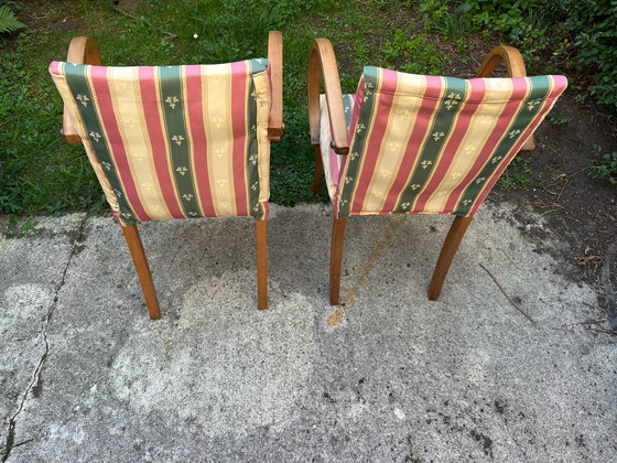 Paar Bridge fauteuils jaren 50 – Gebogen hout – Kuipstoelen, Canvas (photo 6 of 15)