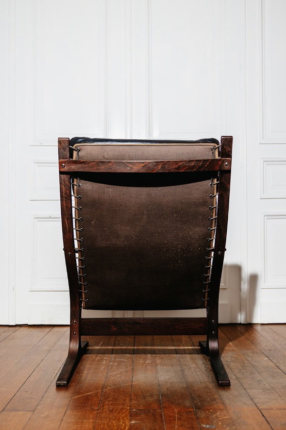 Image 1 of Siesta fauteuil en zwarte leren voetenbank van Ingmar Relling voor Westnofa, Noorwegen, jaren 60.