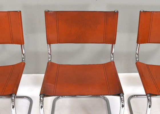 Image 1 of 4X Mart Stam S33 Chairs by FASEM in Chrome and Saddle Leather, Italy – 1970’s