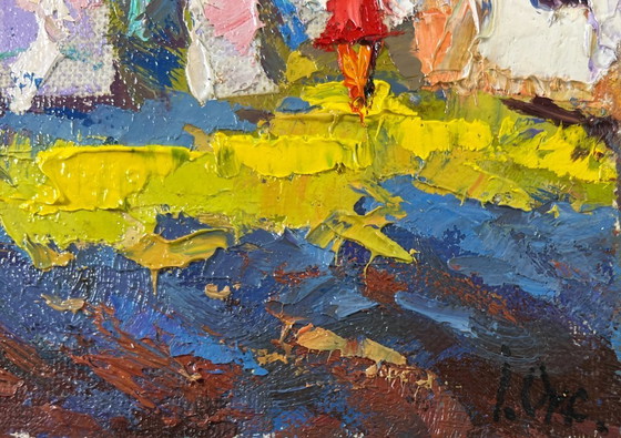 Image 1 of Origineel olieverfschilderij: Zomerdorplandschap, een zonnige dag op het platteland.