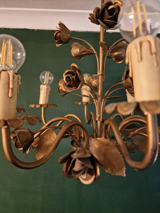 Image 1 of vintage Hans Kögl-style chandelier with rose and leaf motifs Florentine