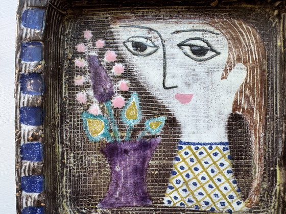 Image 1 of Ciotola Mari Simmulson Upsala Ekeby Svezia, ceramica, chamotte, eclettica, illustrazione del viso, ceramica artistica, vintage f