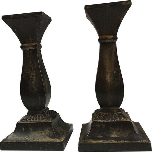 Pair of vintage Danish disco metal candlesticks by Just Andersen, 1950s