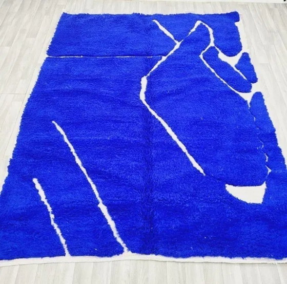 Image 1 of Alfombra bereber azul hecha a mano de 300 cm x 200 cm.