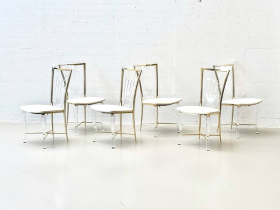 Image 1 of Set: 6 sedie in vetro acrilico con dettagli in ottone di Vereinigte Werkstätten, anni '80