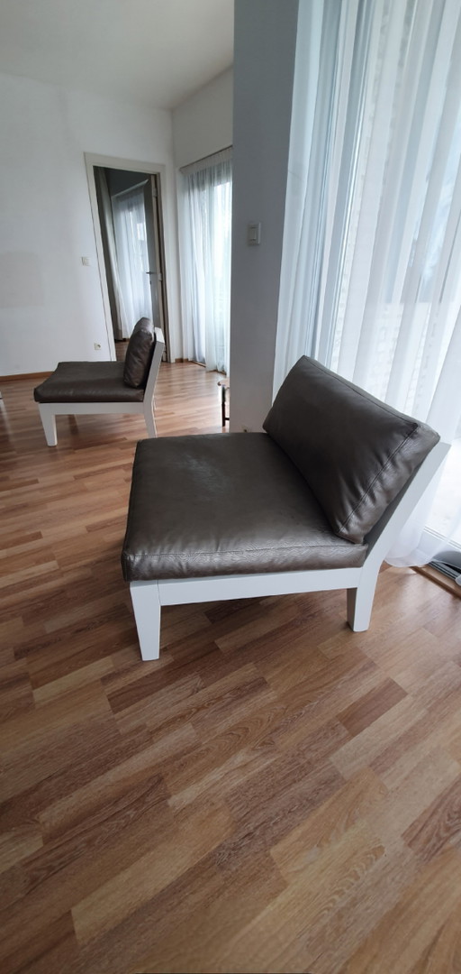 Moderne loungeset – wit hout en kunstleer – zeer comfortabel