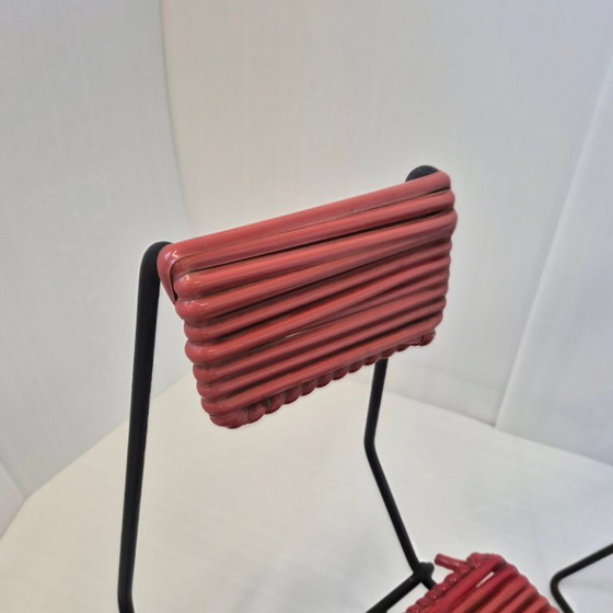 Image 1 of SET OF 3 VINTAGE 1950S METAL & PLASTIC SCOUBIDOU CHAIRS 50S ROCKABILLY