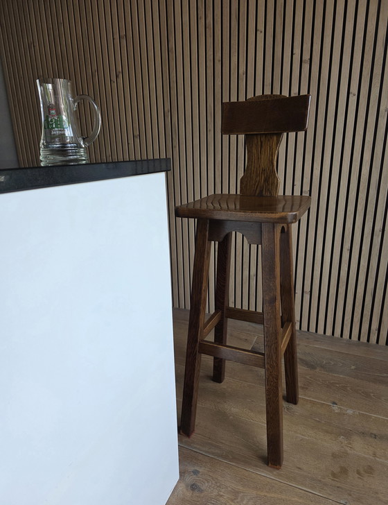 Image 1 of Vintage eiken barkrukken set met kapiteinstoel
