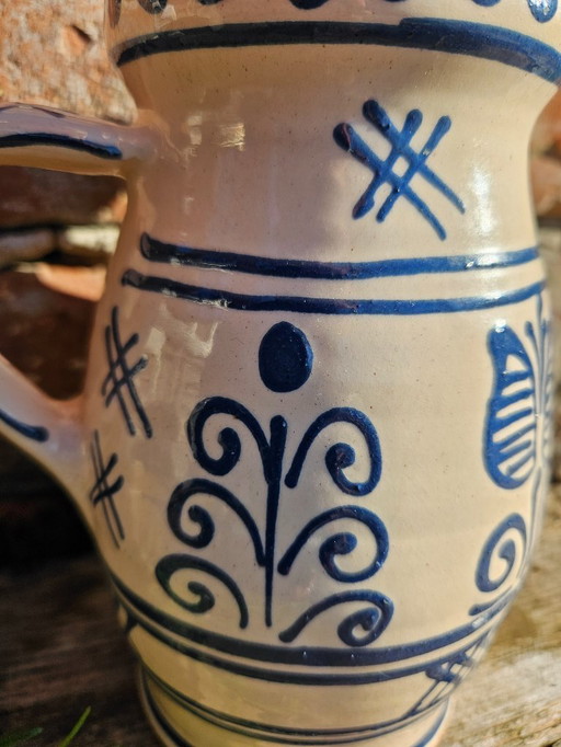Traditional Blue&White Hand Painted Pottery | Hungarian Folk Art Ceramic Jug | Korond Corund Transylvania