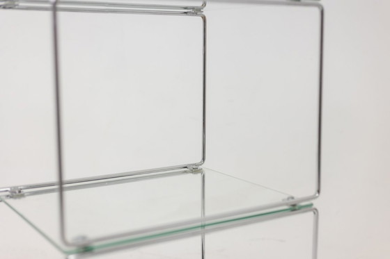 Image 1 of Set of 3 chrome-plated metal and glass shelves. 1970s