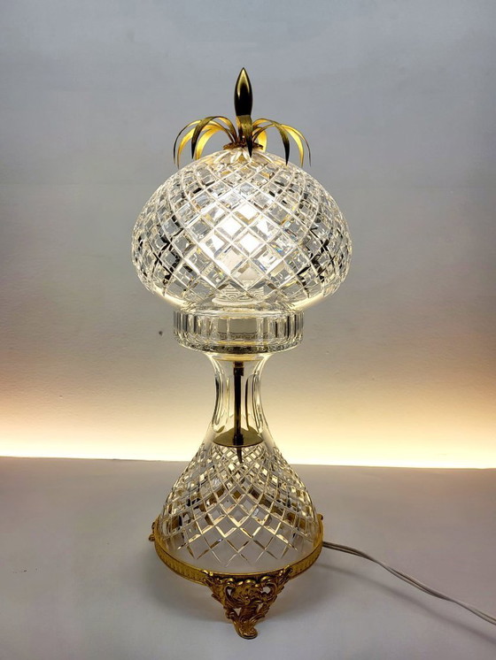 Image 1 of Val Saint Lambert crystal table lamp - vintage pineapple shape 1960s - 1970s