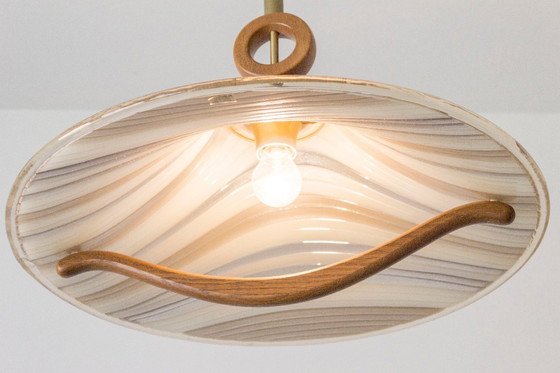 Image 1 of Large 1970s Cristallux Organic Brutalist Rise & Fall Pendant – Handarbeit West Germany – Acrylic & Solid Wood