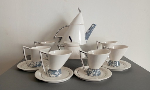 Olga Benedek /Hongaarse DeForma! Groep/ - Memphis Milano/Postmodern "Platina" Luxe Theeservies 1986 – keukenaccessoires