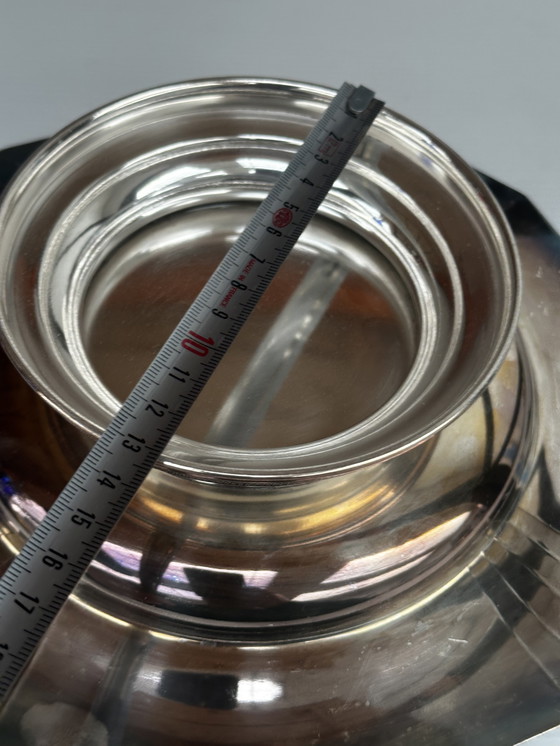 Image 1 of Coupe - Centre de Table Art-Déco en Métal Argenté Forme Octogonale