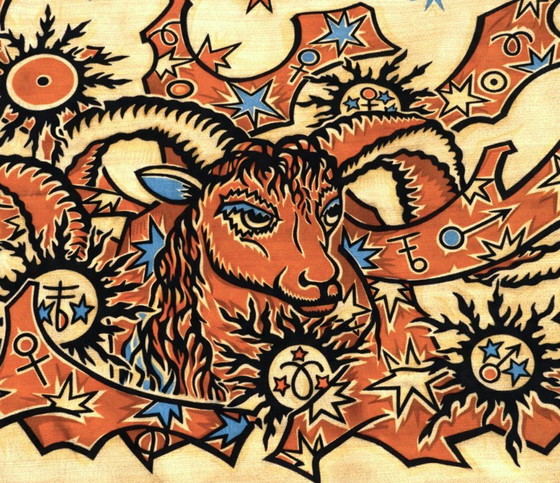 Image 1 of Tapisserie zodiacale Le Bélier en laine, carton d’Élie Grekoff, édition Tanit, Paris, circa 1970