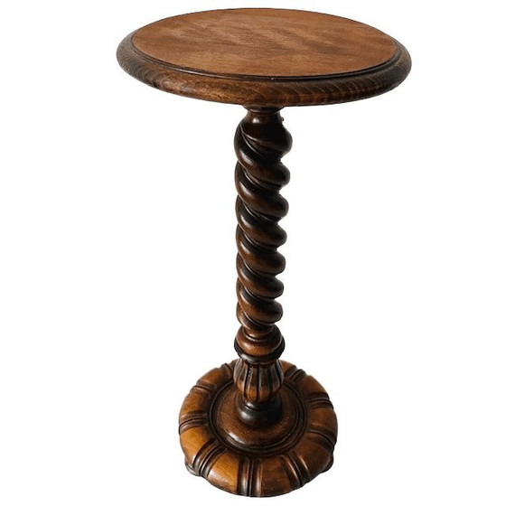 Image 1 of Colonna portavaso vintage di media altezza in legno massello tornito, stile metà secolo, anni '60.