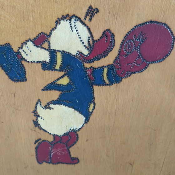 Boîte de rangement en bois vintage unique, style art populaire, représentant Donald Duck – Fabriquée à la (photo 7 of 8)