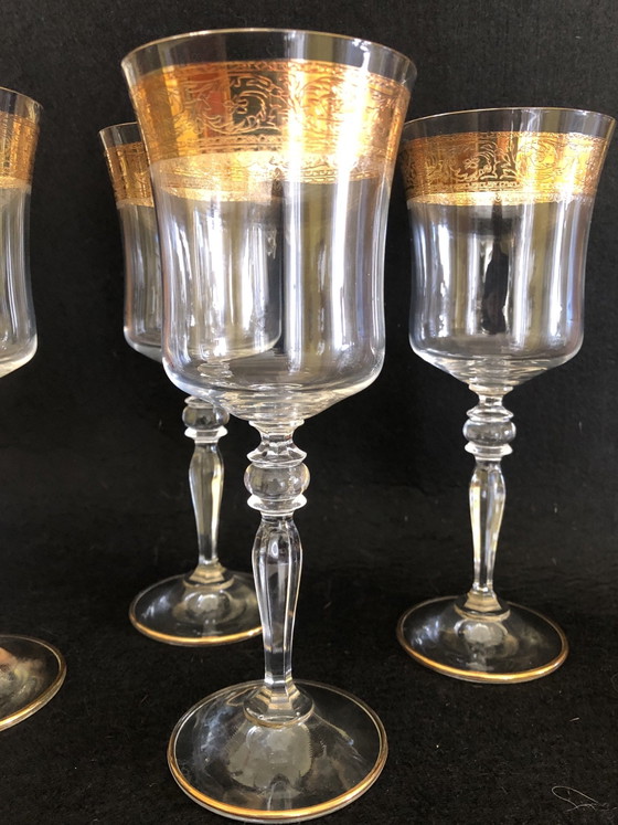SAME CRISTALLERIE 4 wijnglazen 1970/80, Glazen & Karaffen, Kristal, Goud, Gold (foto 2 van 5)