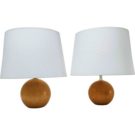Paire de lampes boules en bois massif vintage par Imt, Italie 1980-1990