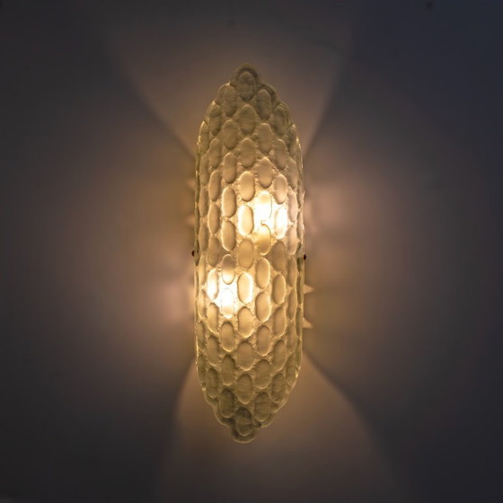 Image 1 of Pair of Aqua Green Murano Glass Wall Sconces with Textured Relief