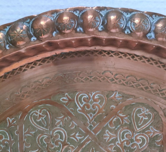 Image 1 of Marokkaanse koperen schaal, jaren 30, diameter 48 cm