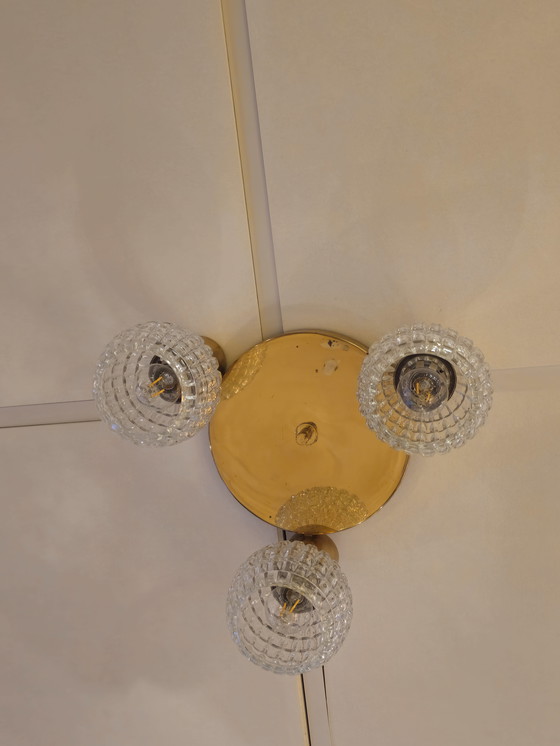 Image 1 of Vintage Brass Ceiling Light Ceiling Lamp Glass Limburg