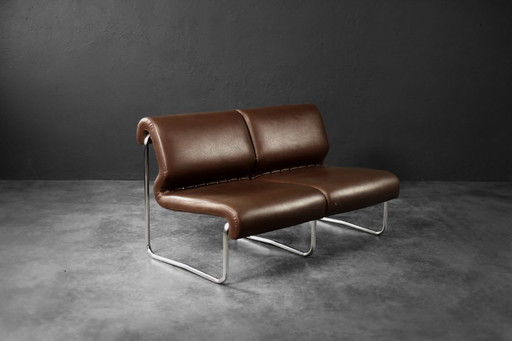 Vintage Mid-Century German Modern 2-Sitzer mit braunem Stahlrahmen Lounge Sofa, 1970er Jahre