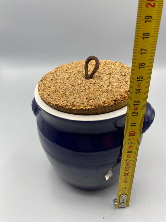 Kobaltblauer Fayencetopf mit Korkdeckel – Thailand – Geschirr, Cork, Metal (photo 5 of 6)