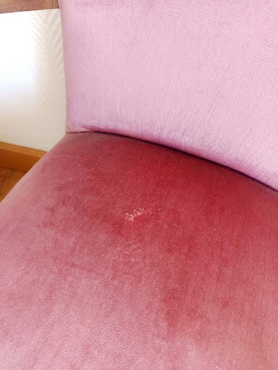 Image 1 of 2x Art Deco roze fluwelen fauteuils met snormotief