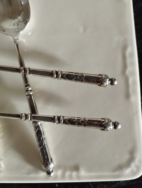 Image 1 of 6 cucchiaini in metallo argentato, stile russo S.F.A.M.