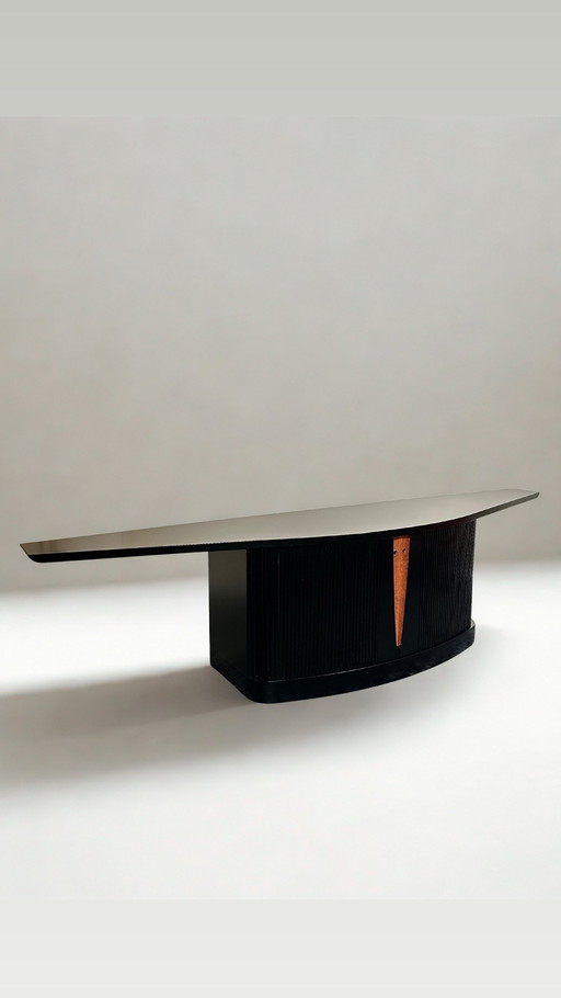 XL Vintage Sideboard in Schwarz, postmodern im Art-Deco-Stil, mit Maserholz