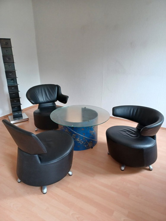 Image 1 of Cassina Leder-Sessel Trilogie:  Aki, Biki,Canta in Schwarz, Designer Toshiyuki Kita