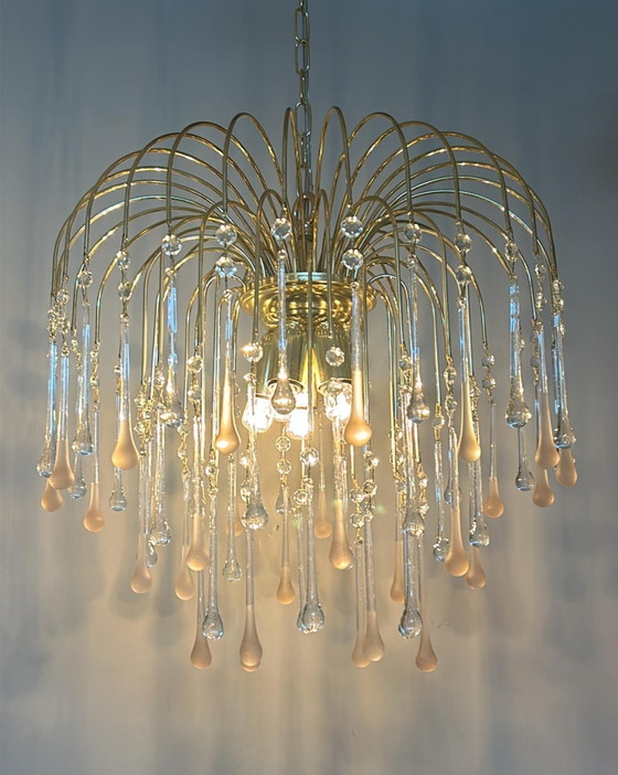 Image 1 of 2 pcs vintage Italian Teatdrop chandeliers pendants pink