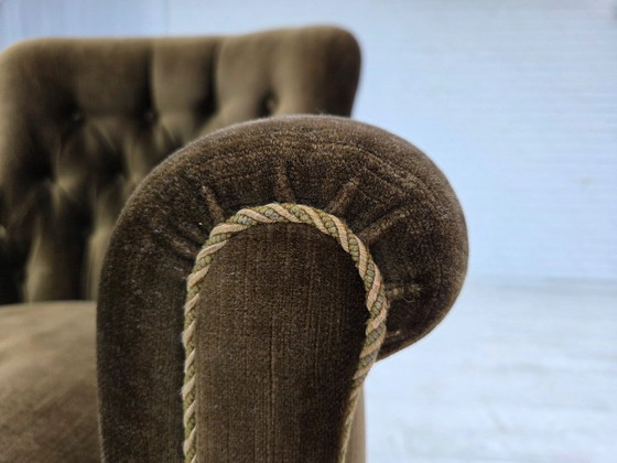 Image 1 of Anni '50, poltrona scandinava, velluto verde per mobili, legno di frassino.