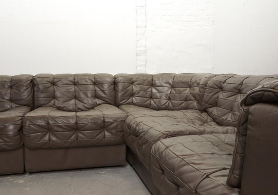 Image 1 of Excellent Mid-Century De Sede DS11 Patched Seal Brown Leather Modular Sofa, 6 Elements. Germany, 1970s.