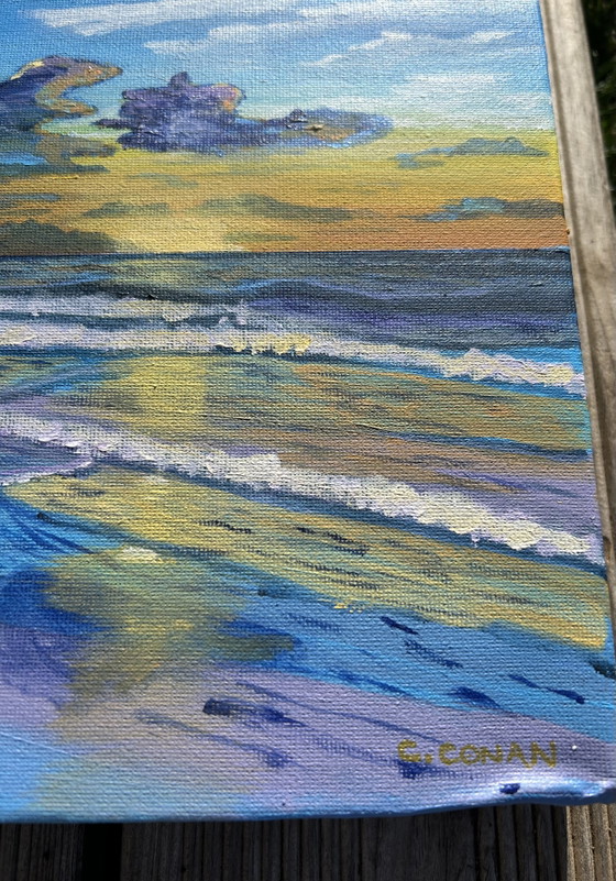 Beach At Twilight - Original Acrylic Painting on 3D Canvas – Paintings & Drawings, Cotton (photo 5 of 13)