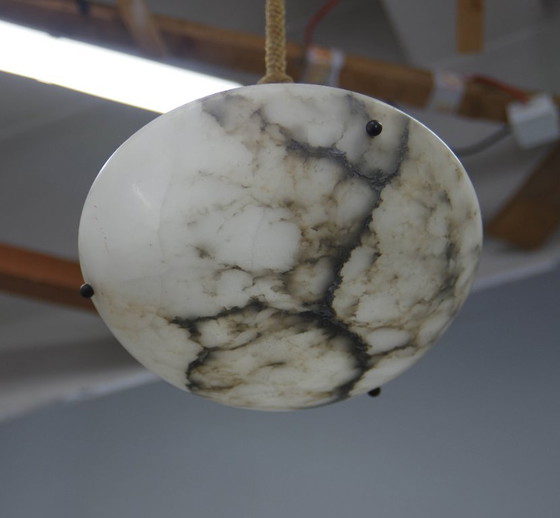 Art Deco Alabaster Pendant Light, Hand-Carved, 1920s, Chandeliers, Stone, Brown (photo 11 of 15)