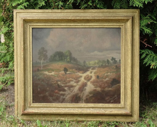 Dramatic Thunderstorm, fine antique oilpainting, Munich School 1949, Thunderstorm, Munich School