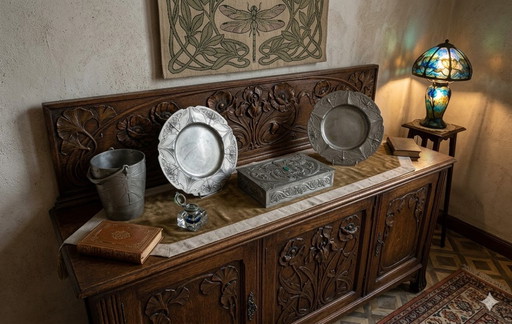 Genuine pewter, signed and numbered. Osiris. Jugendstil. Art Nouveau