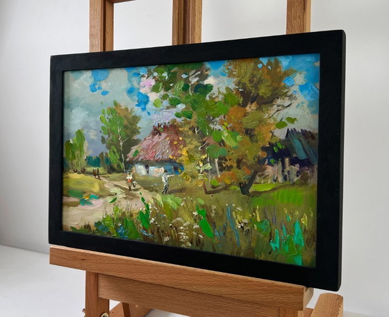 Image 1 of Original Oil Painting Summer Village Landscape Memories near the house