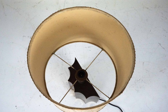 Image 1 of Vintage Brass Table Lamp with Fabric Shade – Original Patina. Italy 1970s