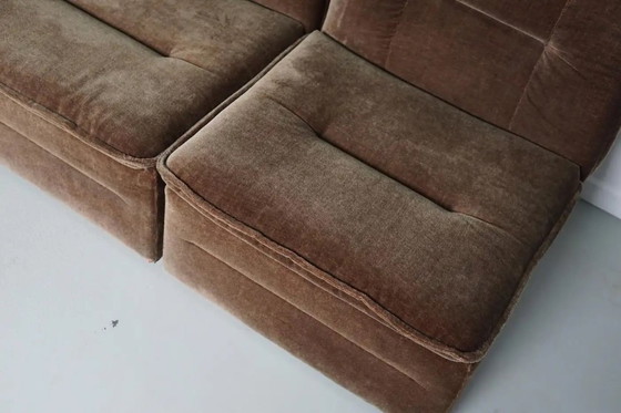 Image 1 of Vintage velvet brown/green modular sofa, 3 elements