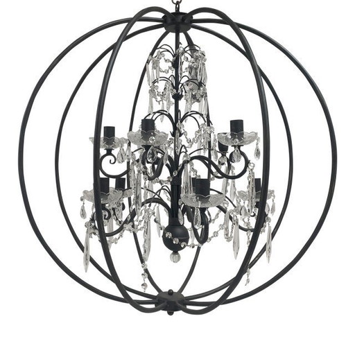 Lustre en métal noir 8 lumières en fer forgé Art Florentin Made In Italy