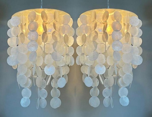 Set Of 2 Capiz Pearl Pendant Lamps Opaline