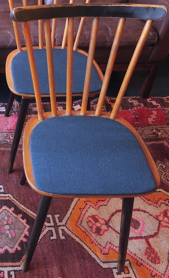 Image 1 of Ensemble de 4 chaises de salle à manger de style Mid-Century avec housses d'assise bleu marine, années 1960