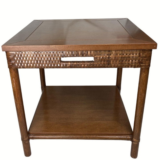 Image 1 of Table basse en bois et rotin par Gasparucci Italie, 1970S