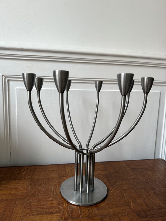 Image 1 of Großer Kronleuchter aus gebürstetem Metall, schwedisches Design von Hagberg